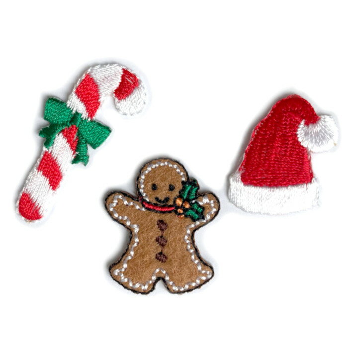 アップリケ ワッペン クリスマス ミニ モチーフセットA アイロン接着 ジンジャーブ レッドマン クッキ..