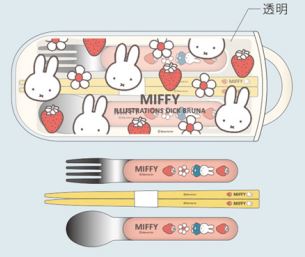 ●ミッフィー/抗菌食洗機対応ハンドル付トリオセット(BW24-7)(053163)/165mm/ホワイト/スライドトリオ2025 SPRING/ランチ/miffy/みっふぃー/いちご/ストロベリー/スクエア(mail 190)