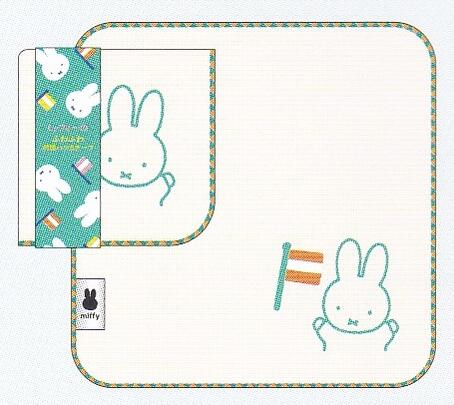 ●ミッフィー ふわふわ刺繍ハンカチーフ (BS25-25) (053477) アイボリー グリーン miffy みっふぃー スクエア (mail 190)
