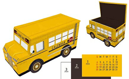 カーボックスカレンダー スクールバス 2026年卓上カレンダー (C-1736-TK) (340342) グリーティングライフ (mail 290)
