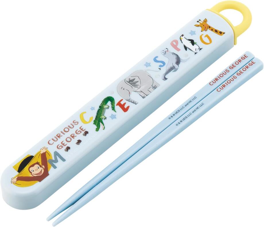 ●おさるのジョージ/ZOO/抗菌スライド箸＆箸箱セット(名入れスペース付お箸)(ABS2AMAG)(685781)/16.5cm/..