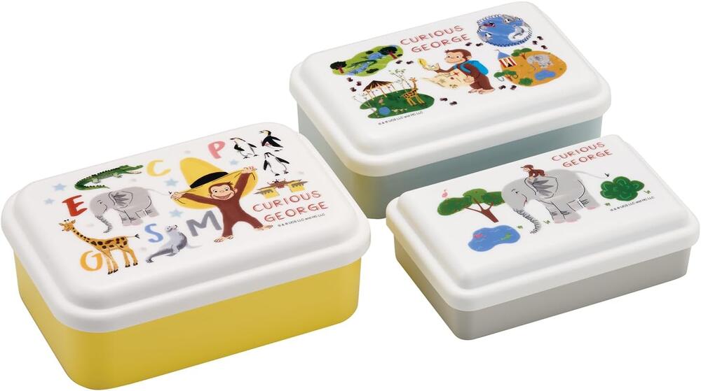 ●おさるのジョージ/ZOO/入子式ふわっとシール容器3Pセット(長方形)(SLUS3AG)(685859)/弁当箱/ランチケ..