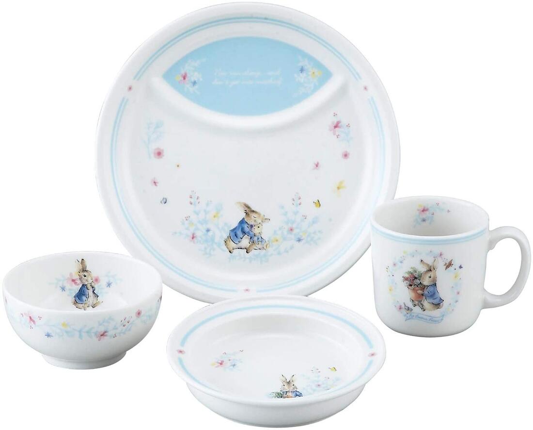 □●ピーターラビット/4ピースセット(PR490-113)/ランチプレート/ユニバーサルプレート/ライスボール(茶碗)/子供マグ/山加商店(takuhai)