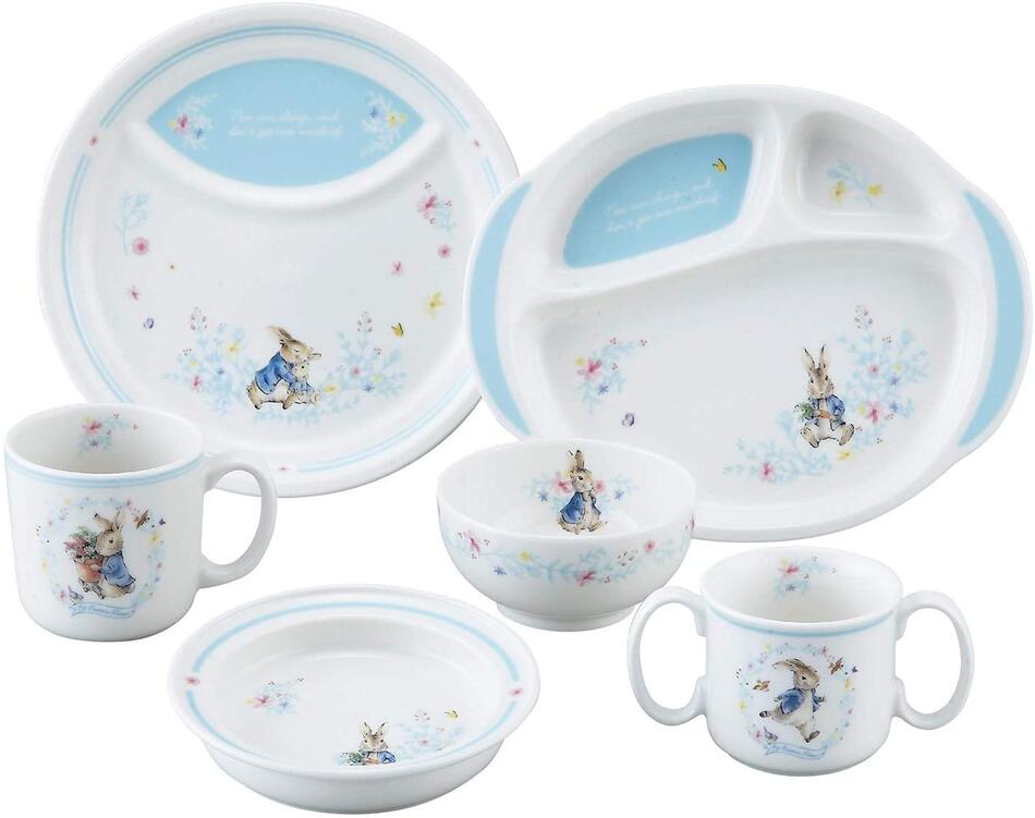 □●ピーターラビット/6ピースセット(PR490-115)/ランチプレート/ユニバーサルランチプレート/ライスボール(茶碗)/キッズプレート/子供用マグカップ/両手マグカップ/山加商店(takuhai)