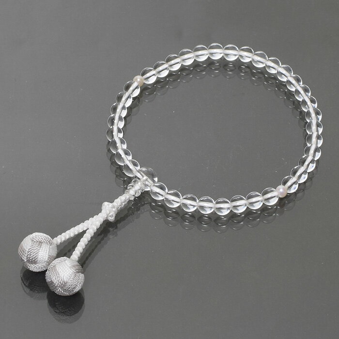 数珠 女性用 水晶 二天 真珠 綾梵天房 7ミリ玉 数珠袋付き クロネコゆうパケット 送料無料