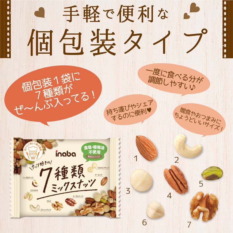 【7種類 ミックスナッツ】《宅配便・送料無料》個包装7袋｜個包装30袋 無塩 小袋 小分け ロカボ 素煎り 素焼き 食塩 不使用 ななつ ロカボナッツ【アーモンド・くるみ・カシュー・ヘーゼル・マカダミア・ピーカン・ピスタチオ】贅沢 低糖質