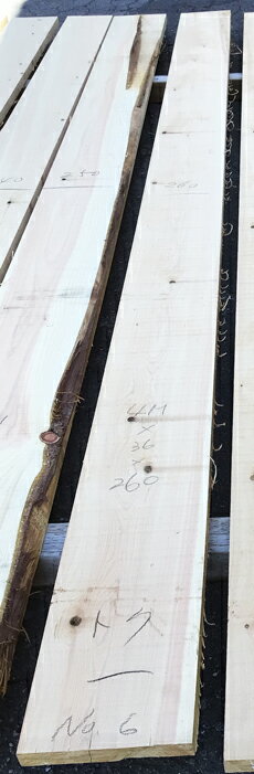 千葉県産桧　無垢板　節あり　天然乾燥材4000×36×260ミリ　NO.6天板/カウンター/棚板/ひのき/檜
