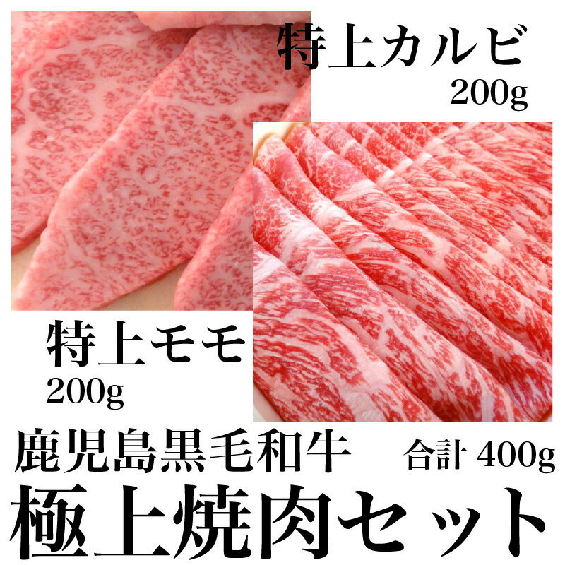 A5等級 鹿児島黒毛和牛 焼肉セット 特上カルビ・特上モモセット 400g【和牛】【国産】【お徳用】【セット】【カルビ】【ロース】【切り落とし】【ハラミ】【タン】【焼肉用】【焼肉】【バーベ…