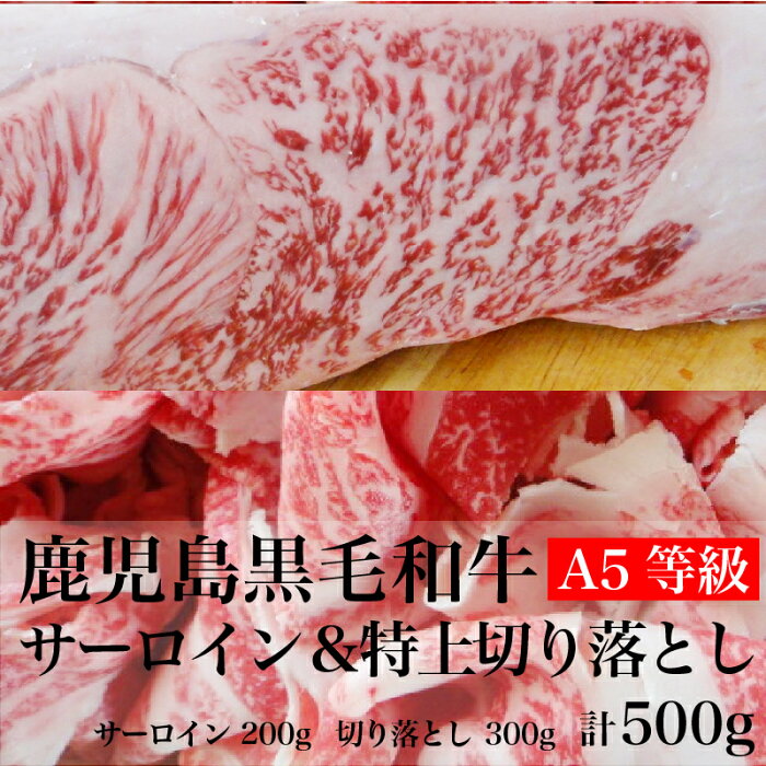 A5等級　鹿児島黒毛和牛　ステーキ＆切り落としセット　500g【和牛】【国産】【お徳用】【セット】【カルビ】【ロース】【切り落とし】【ハラミ】【タン】【すき焼き】【焼肉】【バーベキュー】【パーティー】【A5】【国産和牛】【鹿児島黒毛和牛】