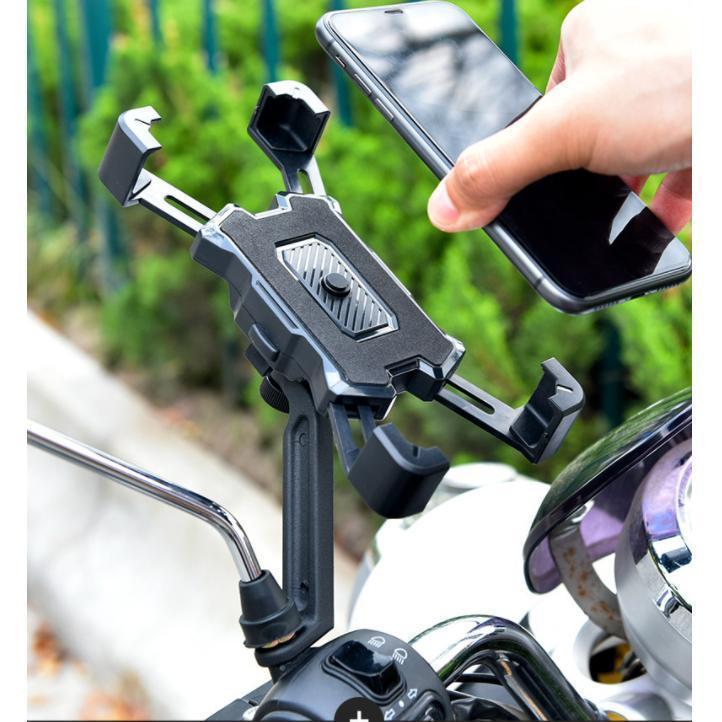 スマホホルダー オートバイ バイク用スクーター 原付 ハンドル装着 ミラー 360度回転 角度調整可能 便..
