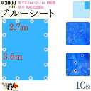 【 ブルーシート 厚手 防水 #3000 2.7×3.6 m 10枚入 】 実寸 2.5×3.4m 厚み 約0.22mm 広さ 約 4畳半 材質 PE ポリエチレン カラー ブルー 青 アルミ ハトメ 付 間隔 約90cm×14個