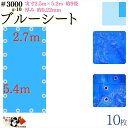 【 ブルーシート 厚手 防水 #3000 2.7×5.4 m 10枚入 】 実寸 2.5×5.2m 厚み 約0.22mm 広さ 約 9畳 材質 PE ポリエチレン カラー ブルー 青 アルミ ハトメ 付 間隔 約90cm×18個