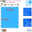 【 ブルーシート 厚手 防水 #3000 4.5×5.4 m 10枚入 】 実寸 4.3×5.2m 厚み 約0.22mm 広さ 約 4畳半 材質 PE ポリエチレン カラー ブルー 青 アルミ ハトメ 付 間隔 約90cm×20個