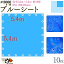 【 ブルーシート 厚手 防水 #3000 5.4×5.4 m 10枚入 】 実寸 5.2×5.2m 厚み 約0.22mm 広さ 約 4畳半 材質 PE ポリエチレン カラー ブルー 青 アルミ ハトメ 付 間隔 約90cm×24個