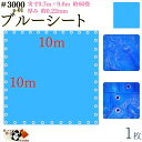 【 ブルーシート 厚手 防水 #3000 10×10 m 1枚入 】 実寸 9.7×9.8m 厚み 約0.22mm 広さ 約 4畳半 材質 PE ポリエチレン カラー ブルー 青 アルミ ハトメ 付 間隔 約90cm×44個