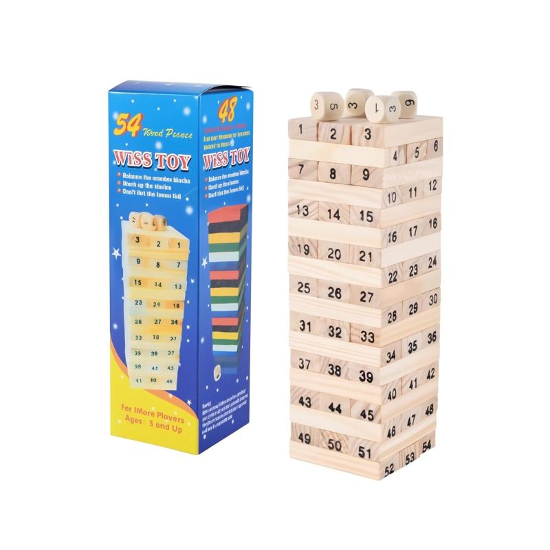 積み木48ピースの知育玩具木製無塗装親子インタラクティブゲーム(4)