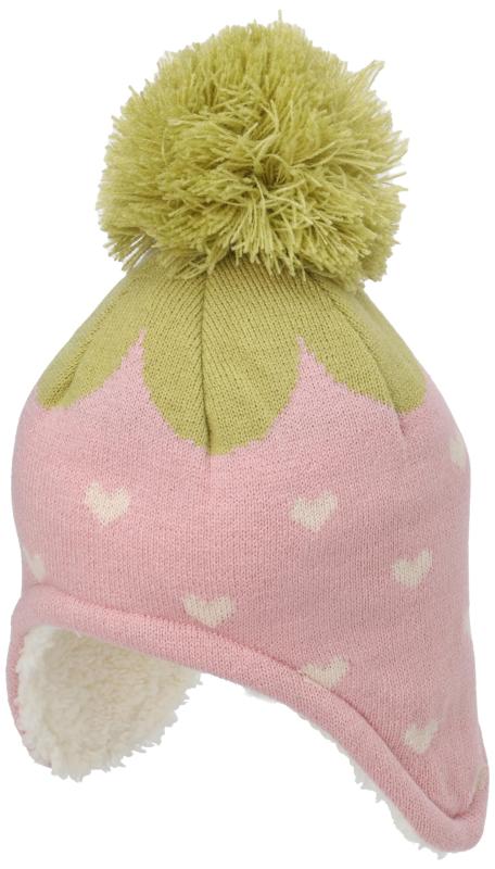 [キッズフォーレ] 防寒用帽子 いちご柄アクリル耳付帽 LP 49 ガールズ ライトピンク