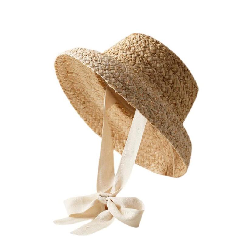 [easylivegogo] 麦わら帽子 子供 帽子 つば広 日よけ帽子 ベビー 女の子 ガールズ ストローハット レース蝶結び あごひも付き 強風でも安心 UVカット 紫外線対策 ビーチハット お出かけ アウトド