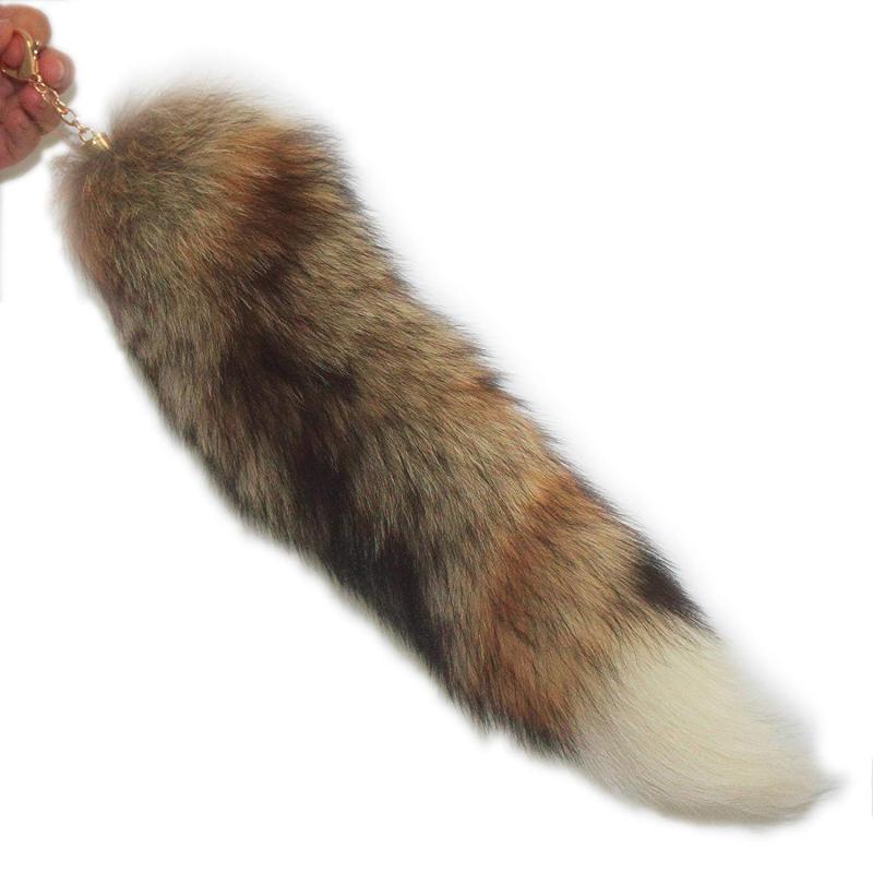 38 cm Authentic Swift Fox Tailファーハンドバッグアクセサリーキーチェーンリングフックタッセルナチュラルカラーの草原Fox Vulpes Veloxコスプレおもちゃ