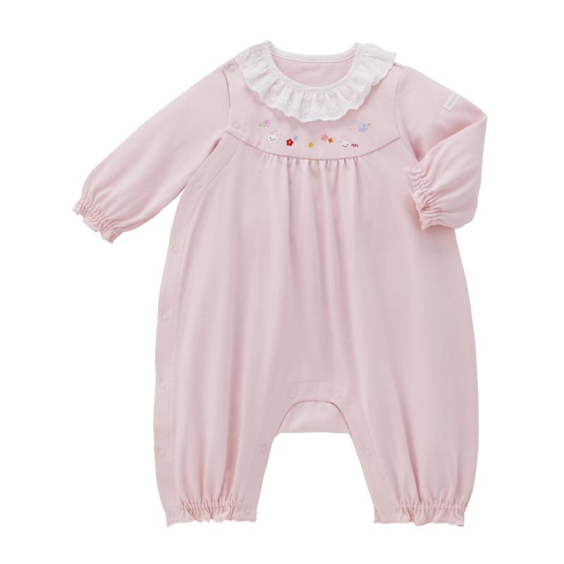 [ミキハウス] カバーオール ロンパース 7分丈 うさぎ 襟つき 日本製 女の子 ベビー ベビー服 赤ちゃん 41-1202-680