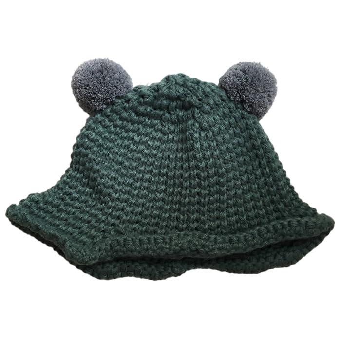 [シェリーミミ] 防寒用帽子 耳付ニット帽 ベビー頭囲サイズ47-51cm用 高さ17cm 内寸51cm ポンポンの直径5cm