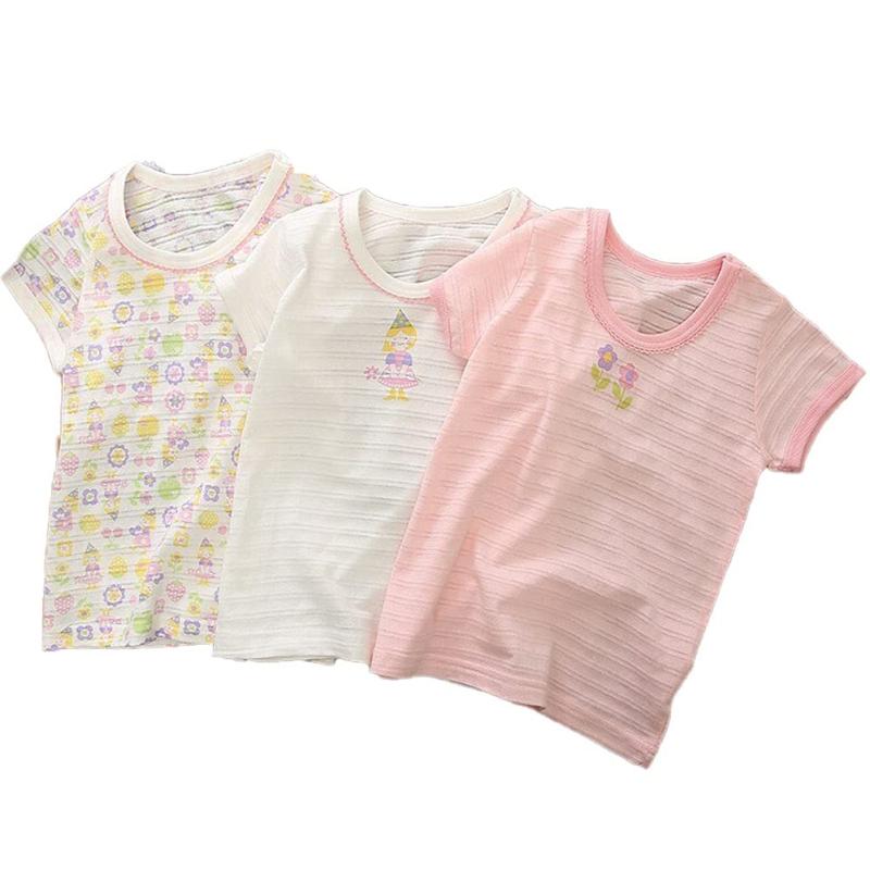 [Tiny＆Cute] べビー キッズ 半袖 シャツ インナー 肌着 3枚組 女の子 白 花柄 綿100％ 80-140cm