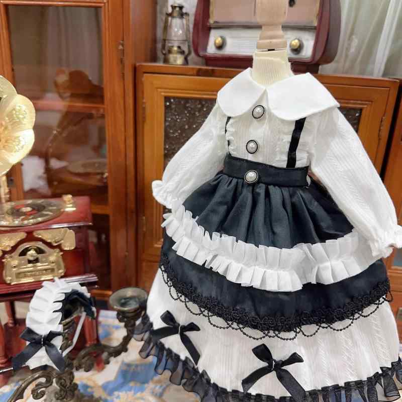 HAMRETHYPPZ 1/4 1/6 1/3 BJD 球体関節人形 ドレス ドール コスチューム 人形メイド服 球体関節人形着せ替え ドールドレス プリンセスドレス、白+黒のプリンセススカート、かわいいメイドスカート