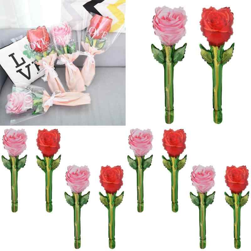 Mainiusi 風船 手持ち バルーン セット アルミ 風船 バラ 花束 10本入れ 景品ギフト ピンク・レッド2色、レース、袋付き お祭り、縁日、イベント、...