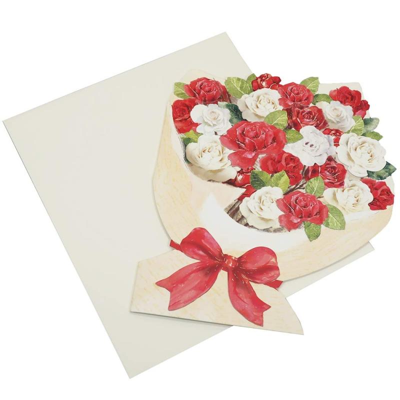 ブーケ型 色紙[ダイカット ばら]封筒付き 二つ折り メッセージボード L