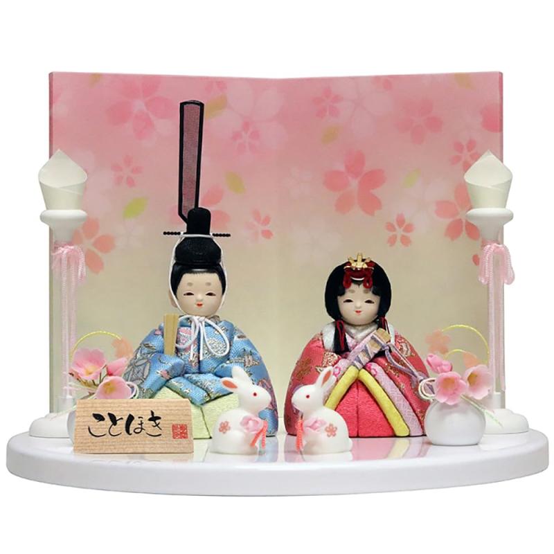 雛人形 木目込み人形 ことほき しずく 飾り台フルセット 丸盆 屏風付き 道具付き ホワイト KTH ...