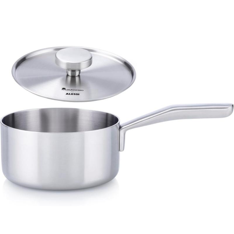Small Pans - MasterPRO by ALESSI BONES 片手鍋 ソースパン 16cm ふた付きセット ステンレス×アルミ 3層構造 ガス火 IH オーブン対応 PFOA PFOS フリー