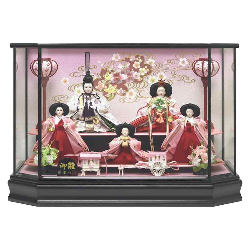 雛人形 ひな人形 五人ケース飾り 間口63.5×奥行41×高さ43.5cm S-2607EZ 黒五人ケース飾り間口63.5×奥行41×高さ43.5cm六角ガラスケースちりめん衣装電気コード式雪洞