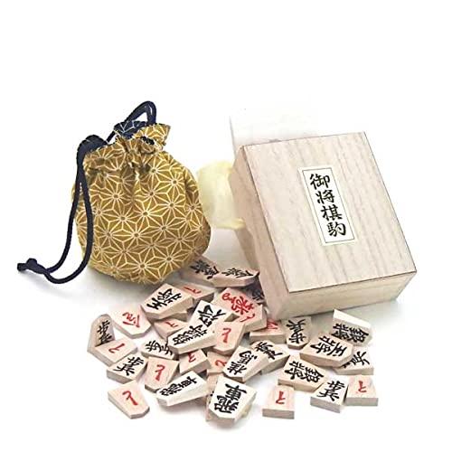 Shogi Piece - 木製将棋駒・駒袋 しっかり太字の特選将棋駒桐箱入り（裏赤）にオリジナル手作駒袋（六角）付き