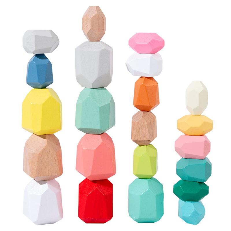 CORPER TOYS 木製積み木 バランスゲーム バランスおもちゃ 石の積み木 立体 プロック 積み木 色認識 集..