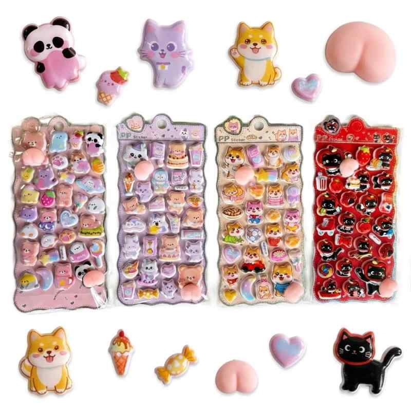 4枚セット 触りたくなる 重複なし おしり ぷにぷにシール ぷくぷく 3D 立体 ステッカー キャラクター風 マシュマロ感 スクイーズ風 シール帳 デコレーション inasuteppu-10236637 イナノカショップ パッケージ画像
