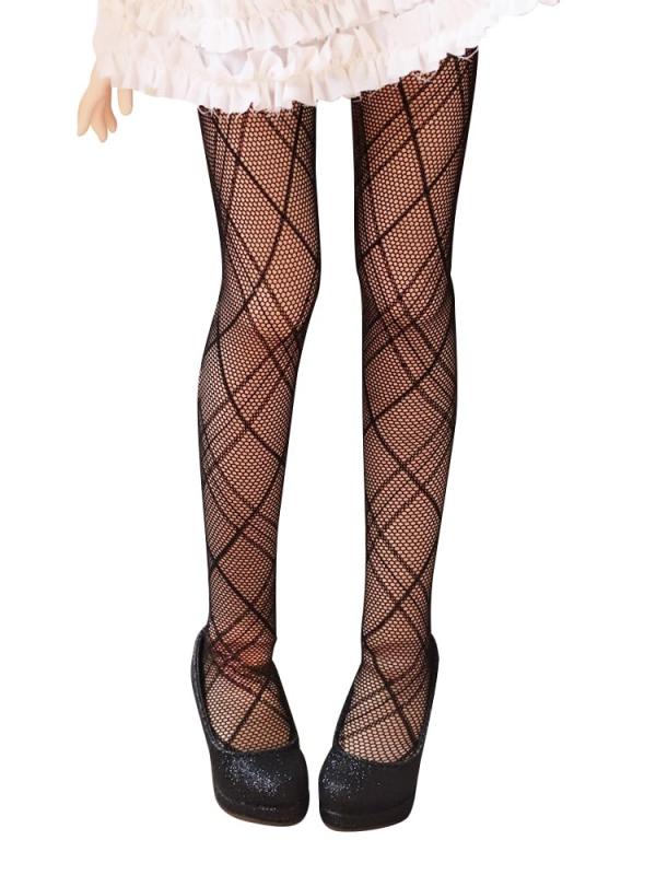 1/3サイズ ドール用ストッキング, BJD3分女子衣装 黒いパンスト染色防止2層構造 網柄と柄なし