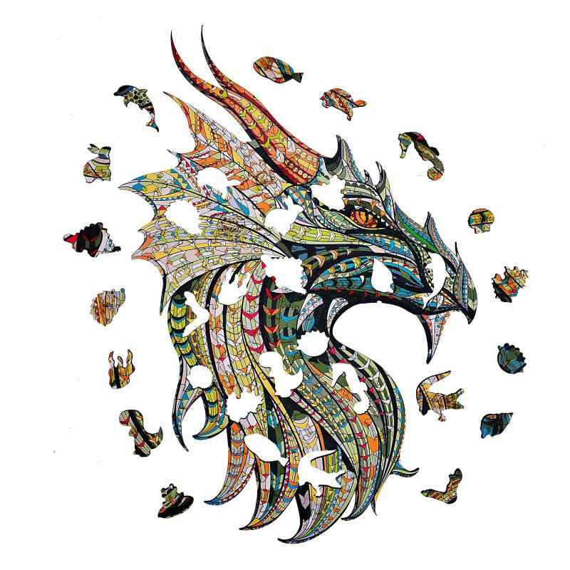 木製パズルジグソーパズル、知育おもちゃ動物の形,青龍、23x33 cm（9x13 inches）、180錠、青少年と大人のための最高の贈り物、ユニークな形のパズル【覇気の青龍】この青龍はなんと生き生きしていることかこの青龍パズルのくつろぎを...