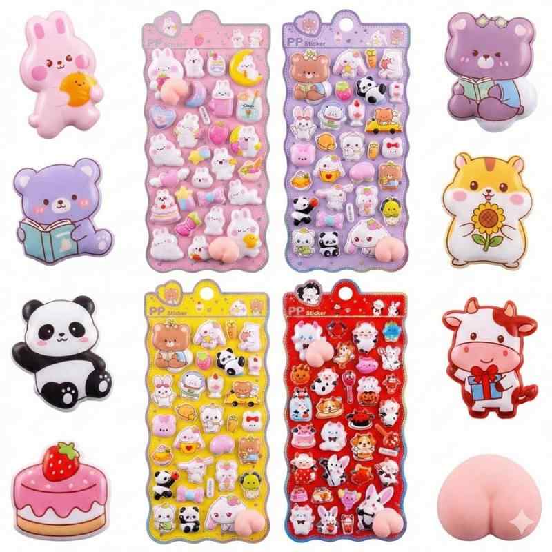 3D 立体 ぷっくりシール お尻ステッカー ぷにぷに アニマルシリーズ ねこ 可愛い 蓄光 ご褒美シール 手帳デコ 大容量 文房具 プレゼント（4枚セット） inasuteppu-10236834 イナノカショップ パッケージ画像
