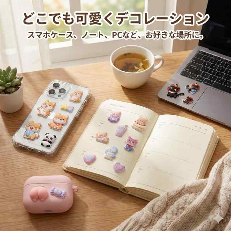 3D 立体 ぷっくりシール お尻ステッカー ぷにぷに アニマルシリーズ ねこ 可愛い 蓄光 ご褒美シール 手帳デコ 大容量 文房具 プレゼント（4枚セット） inasuteppu-10236834 イナノカショップ サンプル画像3