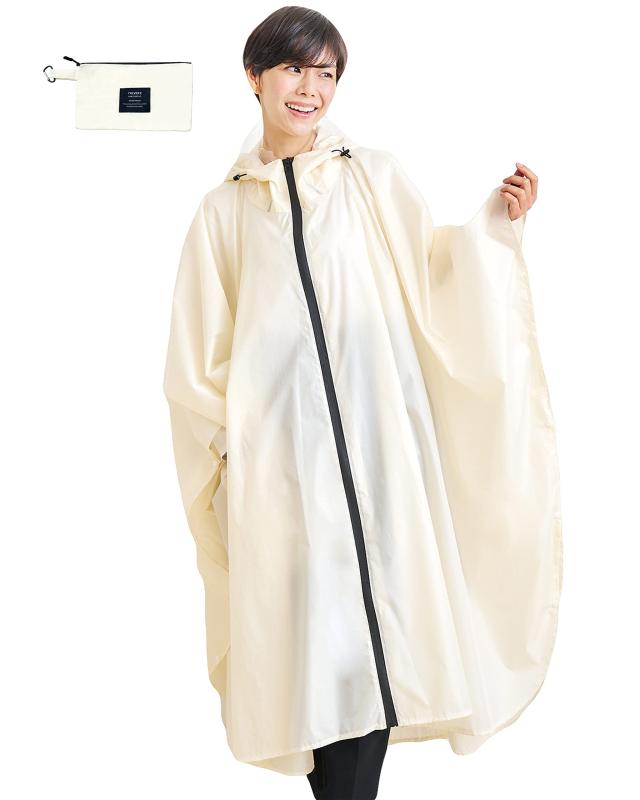 [TREVERZ] トレバーズ レインコート レインポンチョ 雨具 カッパ 顔濡れ防止 レディース フリーサイズ ロング丈 収納袋付 コンパクト ..