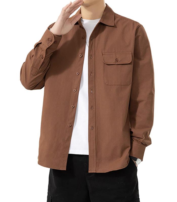 樂天商城 - [Sumolux] シャツ メンズ 長袖 ワイシャツ 春服 綿100％ カジュアル ワークシャツ トップス アウター おしゃれ かっこいい 無地 シンプル 春 秋