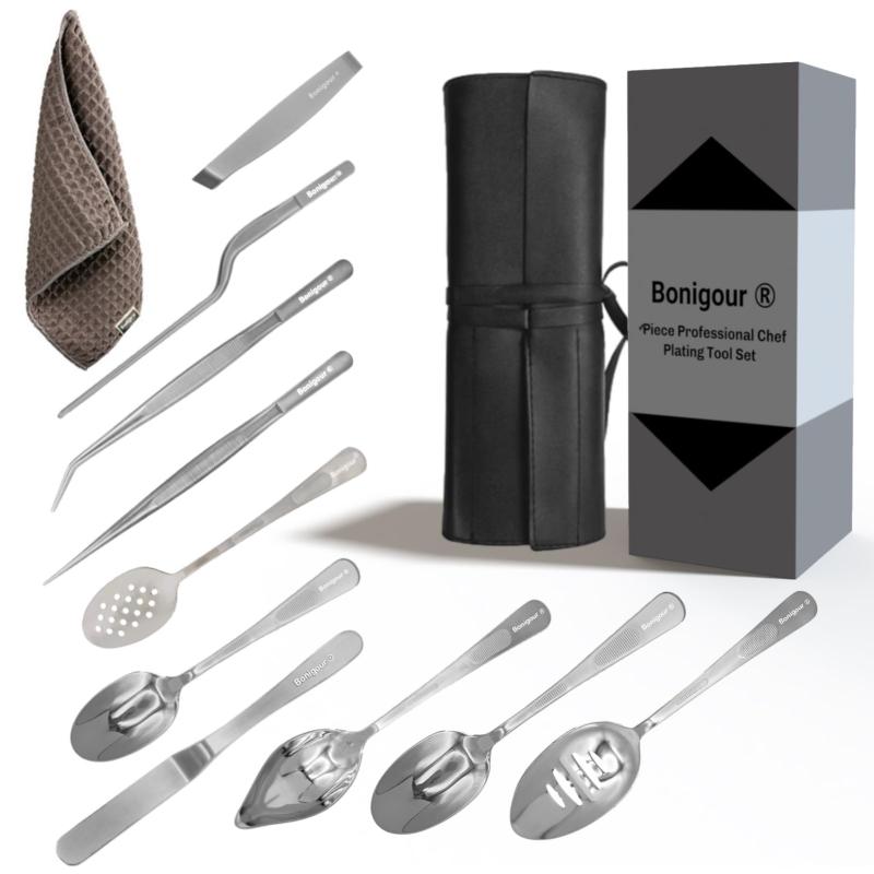 Bonigour｜メッキツール料理セット｜11 点セット｜プロフェッショナルシェフメッキツールプロキット｜キッチンメッキツール｜モダニズム料理フードアート｜ステンレススチール