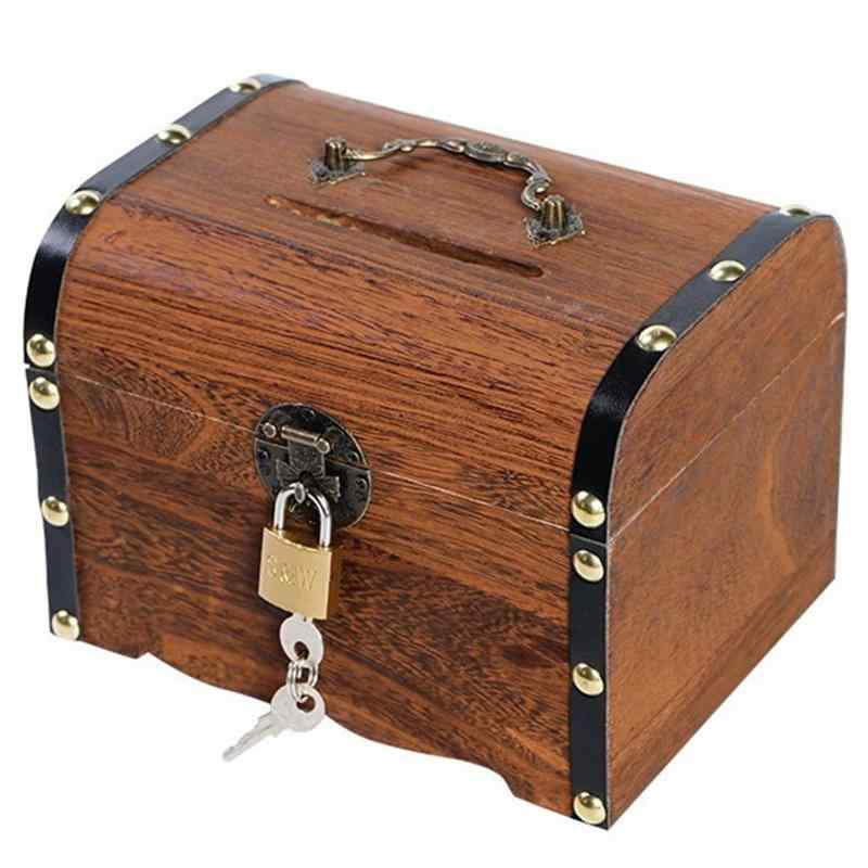 EXDUCT 貯金箱 宝箱 鍵付き 大きい 小物入れ お札 おもしろ アンティーク 木箱レトロ インテリア おし..
