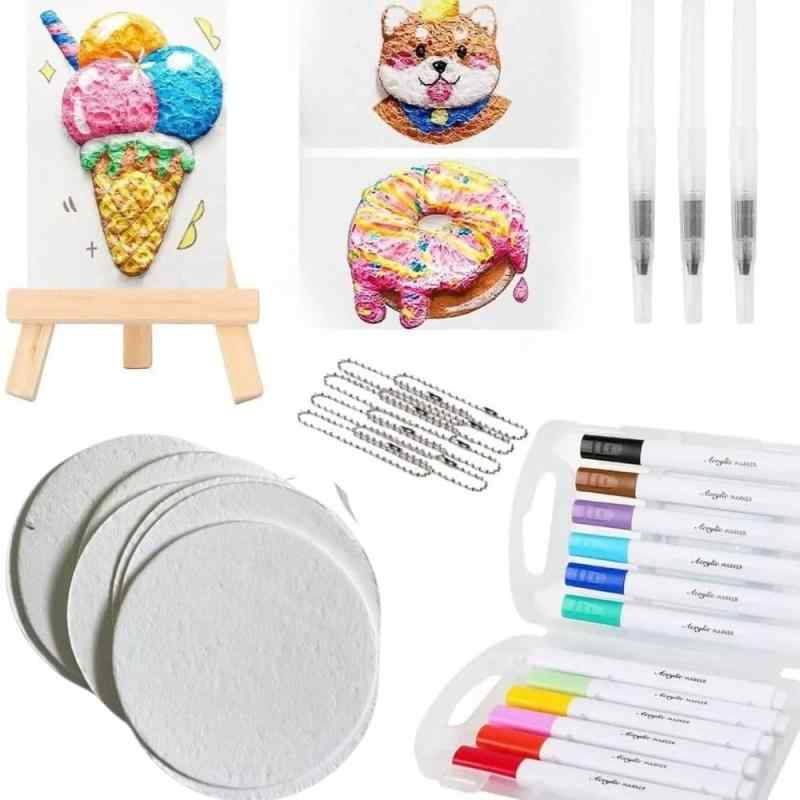 夏休み 工作キット 子供向け ふわふわ3Dアート スポンジペーパーセット 水で膨らむ紙10枚＋筆ペン3本∔..