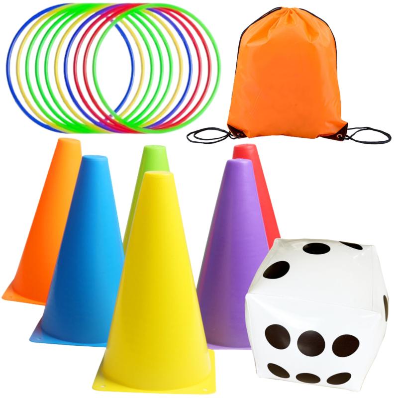 ABILEAD 輪投げセット 特大サイコロ30cm・リング12本・コーン6色・リュック型収納袋 20個セット 家族で..