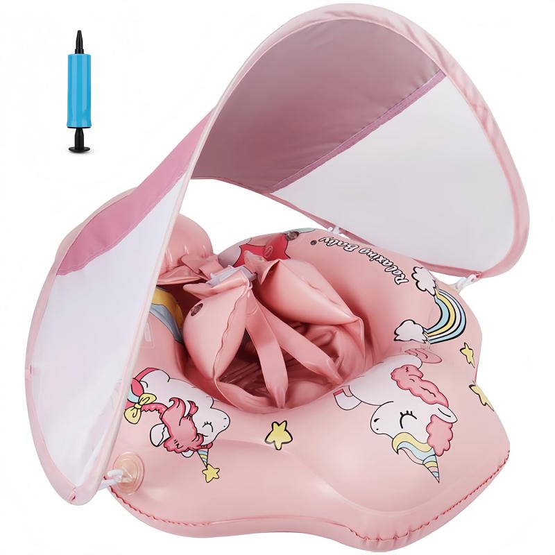 YXTC ベビー浮き輪 可愛いユニコーン 赤ちゃん用 UVカット SPF50+ 日焼け止め 取り外し可能なサンシェード ベビーフロート 男の子 女の子 海 プール 水遊び 36ヶ月までの子供適用