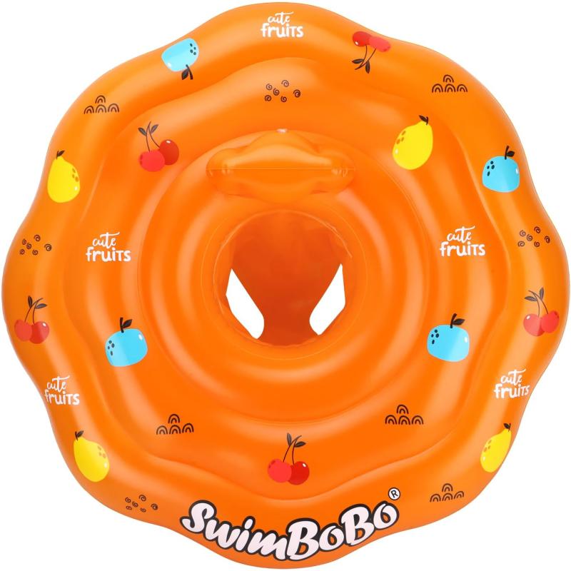YXTC ベビー浮き輪 子供浮き輪 ベビー用 幼児 プールやお風呂で 水遊び 赤ちゃん 安全 2歳頃までの子供用 空気入れ 強い浮力 オレンジフルーツ プラスサイズ (オレンジ 足入れ)