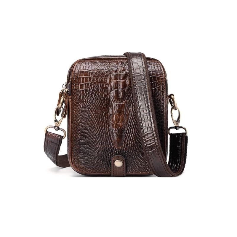 Whatna クロコダイル型押し 天 然 牛革 ミニショルダーバッグ メンズ 肩掛け 斜め掛け胸バッグ ビジネス かばん 小さめメッセンジャーバッグ カジュアル フォーマル 通学 通勤 結婚