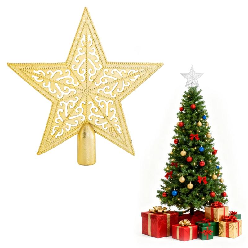 Rakuten - クリスマスツリートップ 星 透かし クリスマス飾り 金 銀 ツリー飾り星 おしゃれ デコレーション ツリートップ 豪華感