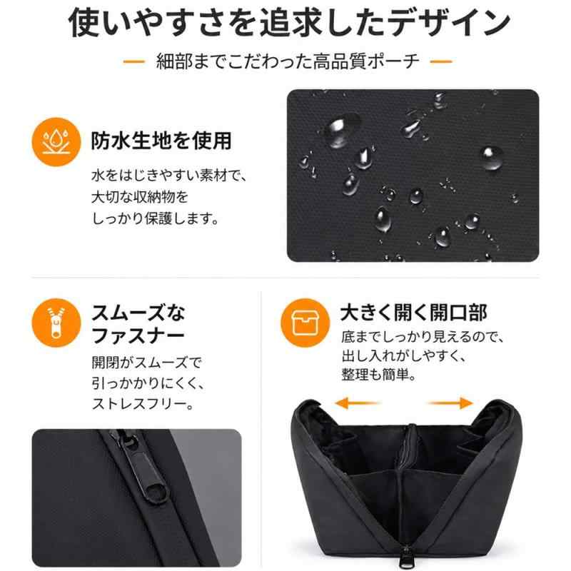 YUWENW ガジェットポーチ トラベルポーチ 1個 収納ケース 大容量 機能的 小物入れ コンパクト PC周辺小物用収納ポーチ 整理できる 軽量 仕切り 防水 小型 薄型 使いやすい がばっと開く メンズ inasuteppu-10233818 イナノカショップ サンプル画像3